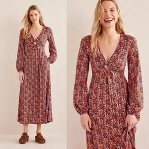 NWOT Boden Jersey Key Hole Poppy Floral Maxi Dress Size US 16/18